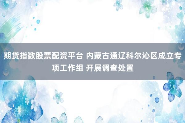 期货指数股票配资平台 内蒙古通辽科尔沁区成立专项工作组 开展调查处置